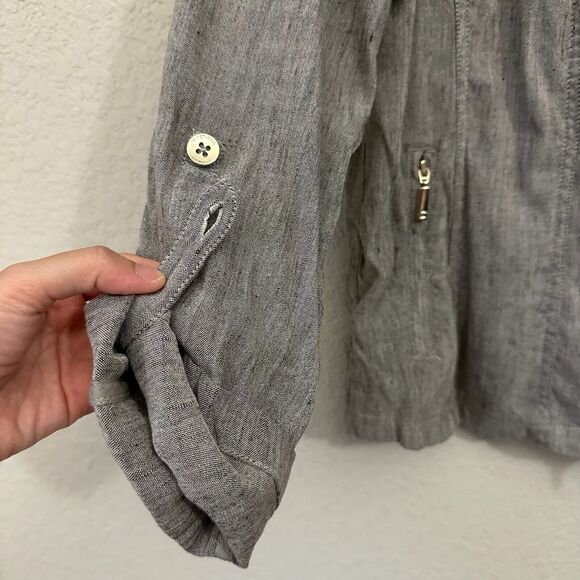 NWT CHICO'S L/S Linen-Blend Stretch Moto Jacket in Espresso - Picture 5 of 12